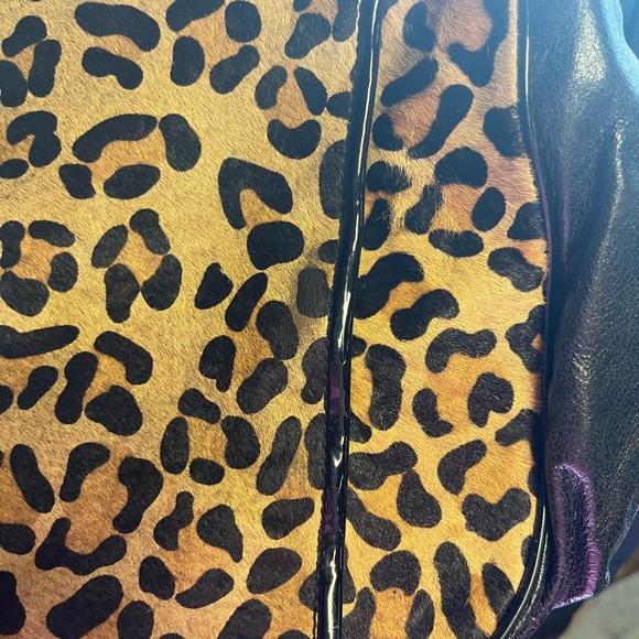 Steven by Steve Madden Leather Leopard Calf Hair Metal Frame Satchel - Picture 4 of 5